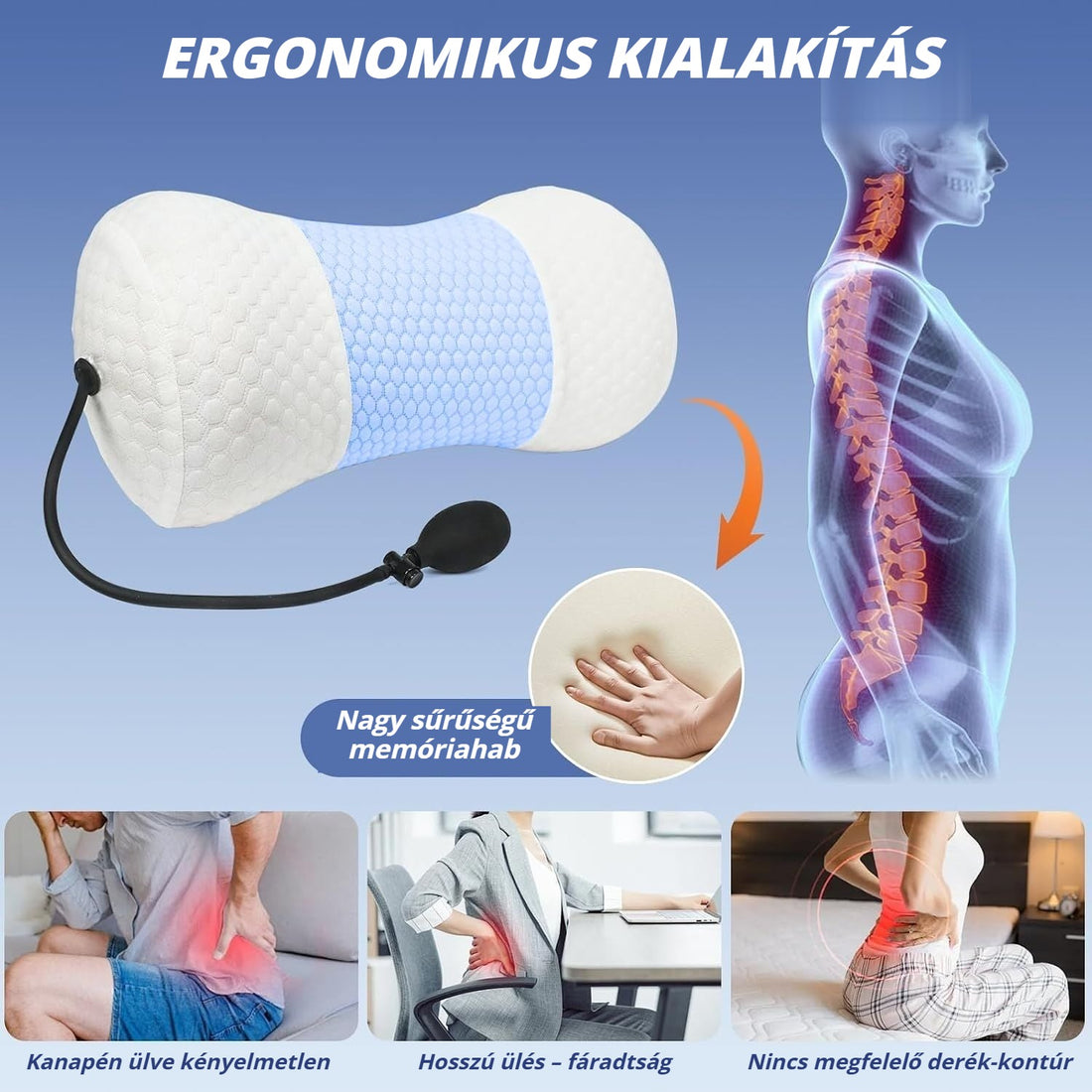 Blux deréktámasz párna ergonomikus kialakítás, nagy sűrűségű memóriahab