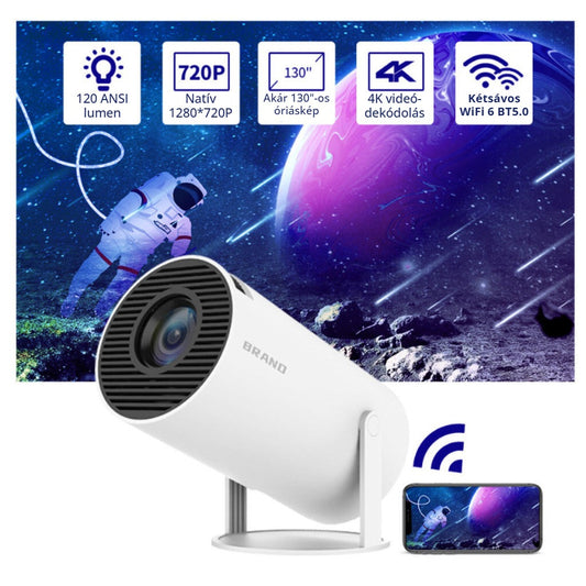BLux mini projektor – 120 ANSI lumen, 720P, 4K dekódolás, WiFi 6