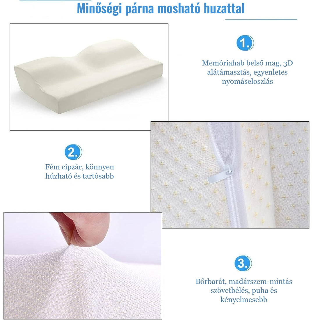 Blux memóriahabos párna mosható, cipzáras huzattal