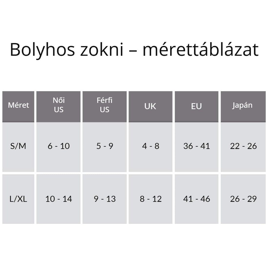 Bolyhos csúszásgátló zokni mérettáblázat