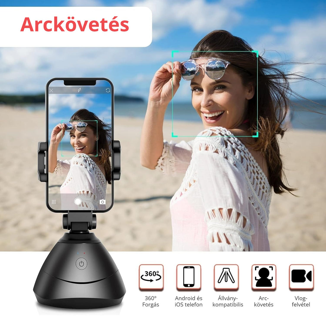 Bshy arckövető telefontartó – arckövetés, 360°-os forgás, állvány-kompatibilis