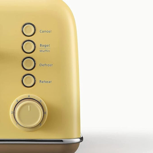 Buydeem DT640E Kenyérpirító – 4 szeletes, Citromsárga Retro Design