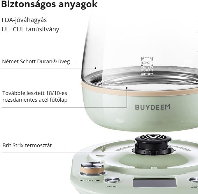 Buydeem vízforraló Schott Duran üveggel és Strix termosztáttal