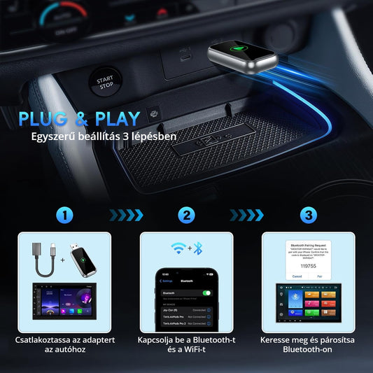 Vezeték nélküli CarPlay adapter – egyszerű beállítás 3 lépésben