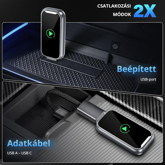 CarPlay adapter – 2 csatlakozási mód: beépített USB-port vagy adatkábel