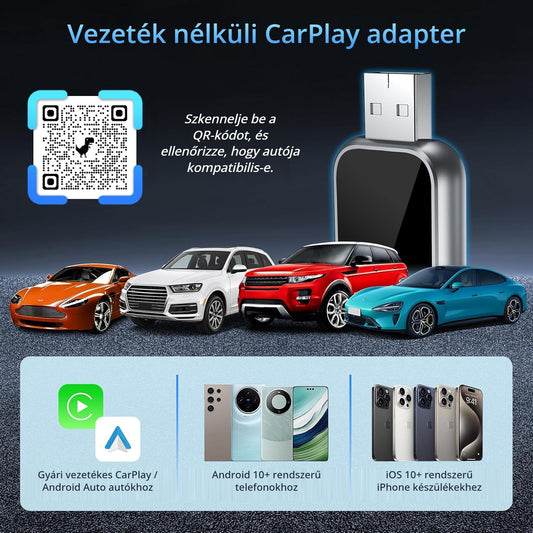 Vezeték nélküli CarPlay adapter – kompatibilitás ellenőrzése QR-kóddal