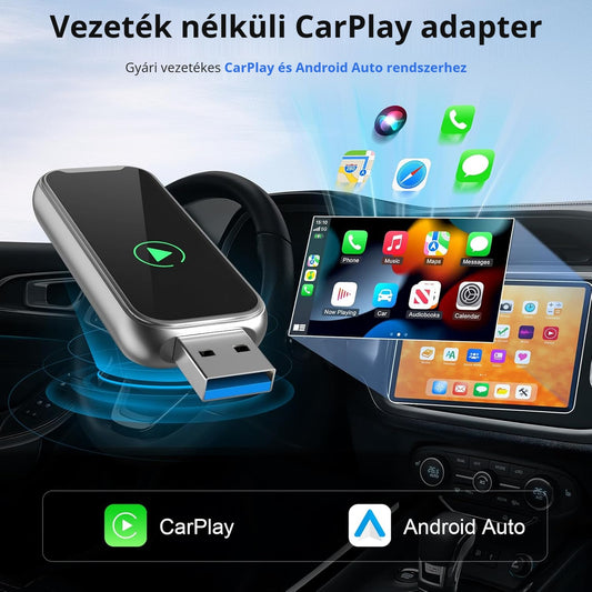 Vezeték nélküli CarPlay és Android Auto adapter gyári vezetékes rendszerhez