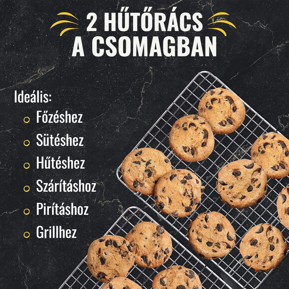 Checkered Chef rozsdamentes acél sütőrács – 2 hűtőrács a csomagban