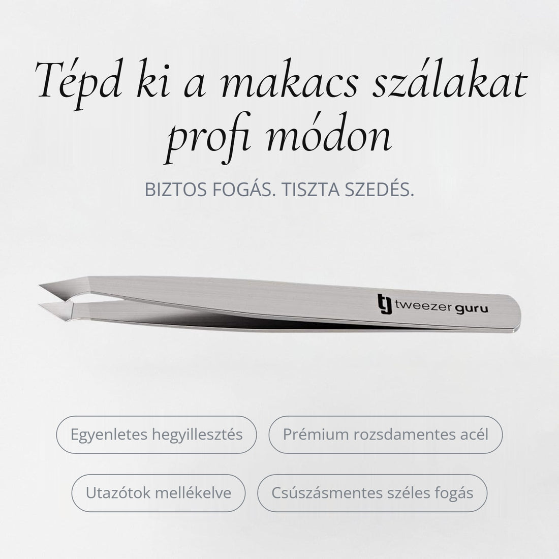 Ferde hegyű szemöldökcsipesz prémium rozsdamentes acélból, csúszásmentes fogással