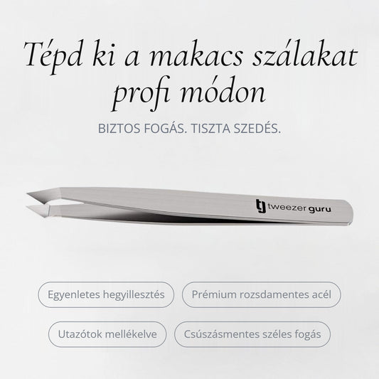 Ferde hegyű szemöldökcsipesz prémium rozsdamentes acélból, csúszásmentes fogással