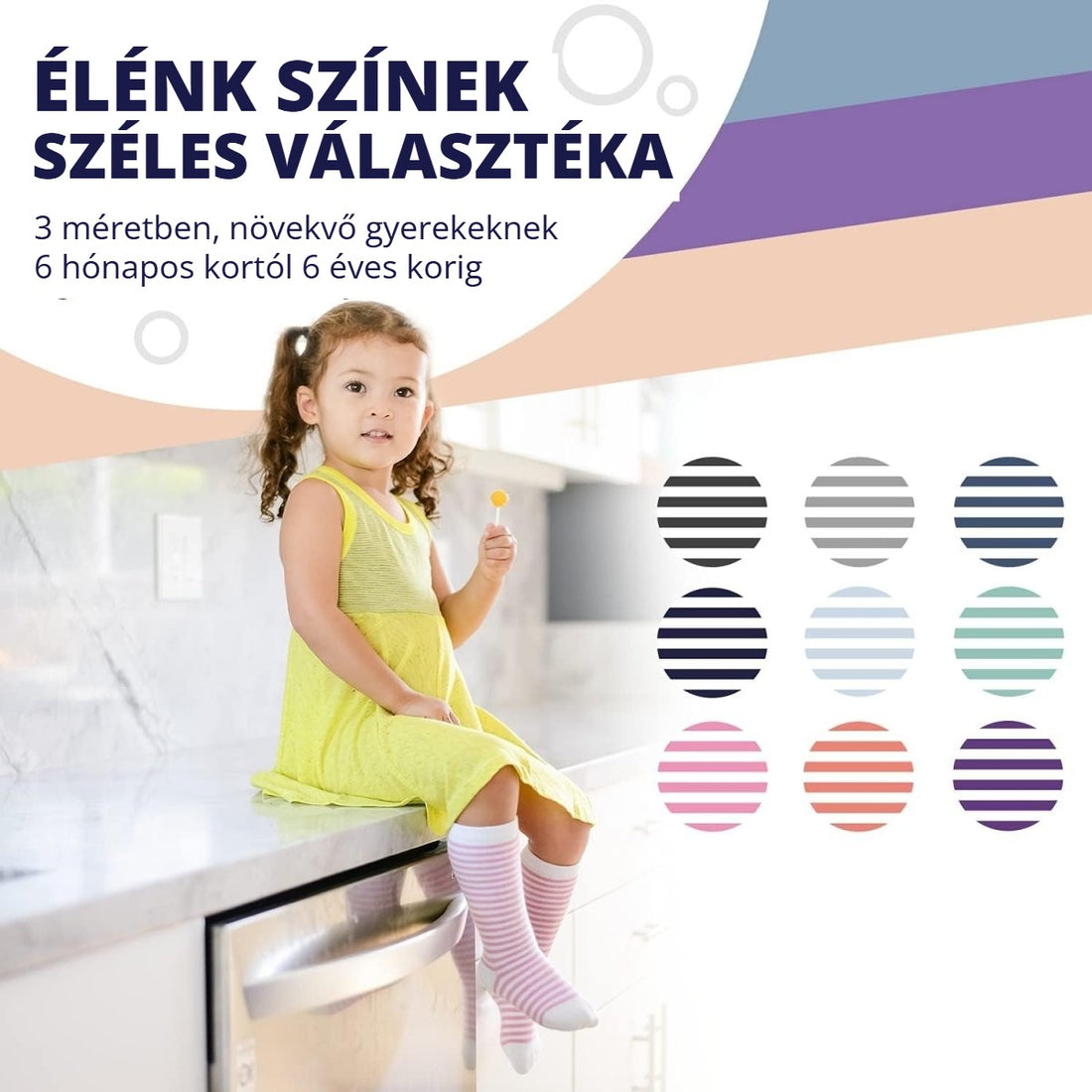 Csúszásgátló gyerek térdzokni – élénk színek széles választéka, 3 méretben