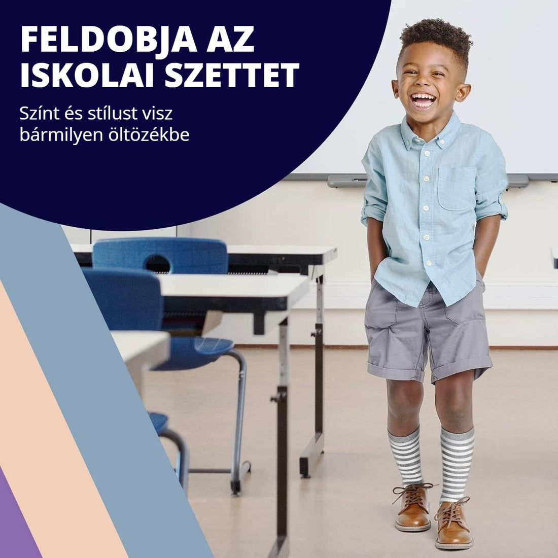 Csúszásgátló gyerek térdzokni – feldobja az iskolai szettet