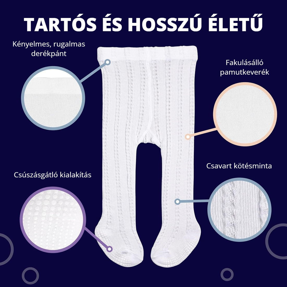 Csúszásgátlós kötött gyerek harisnya – tartós, rugalmas derékpánt