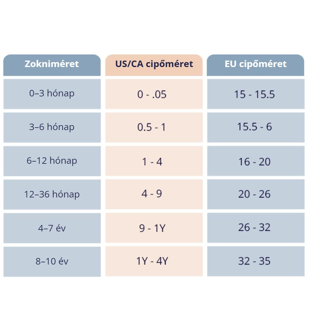 Csúszásgátlós kötött gyerek harisnya – mérettáblázat
