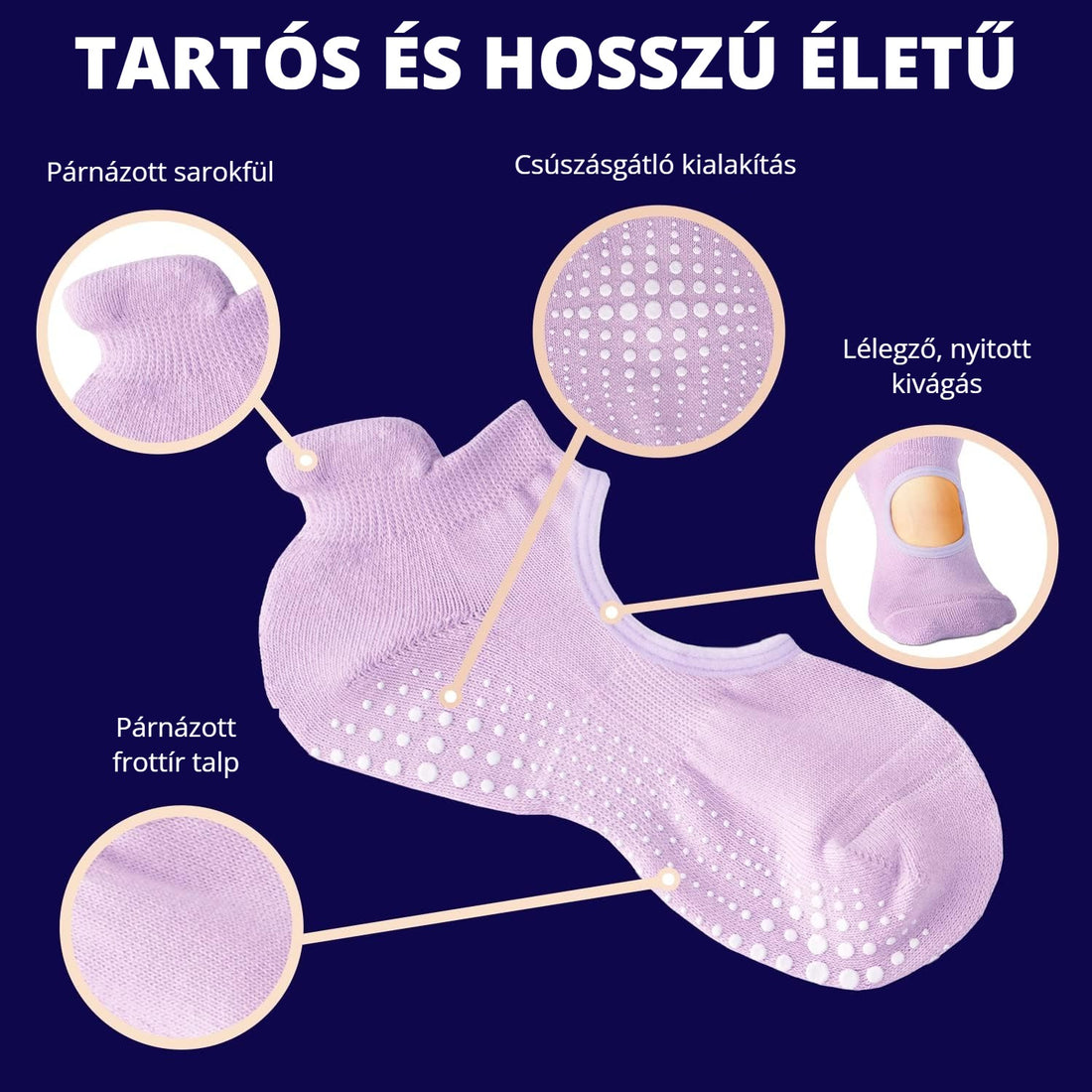 Csúszásmentes balerina zokni – tartós, párnázott, légáteresztő