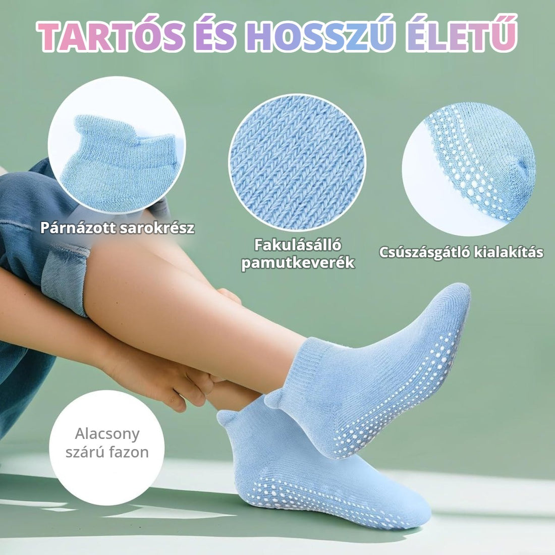 Csúszásmentes baba és gyerek bokazokni – tartós, párnázott sarokrész