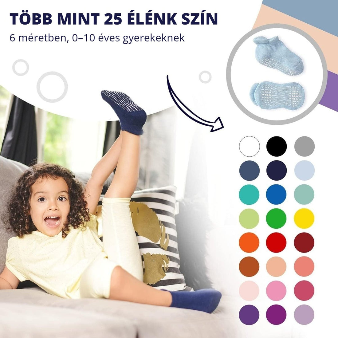 Csúszásmentes gyerek bokazokni – több mint 25 élénk színben
