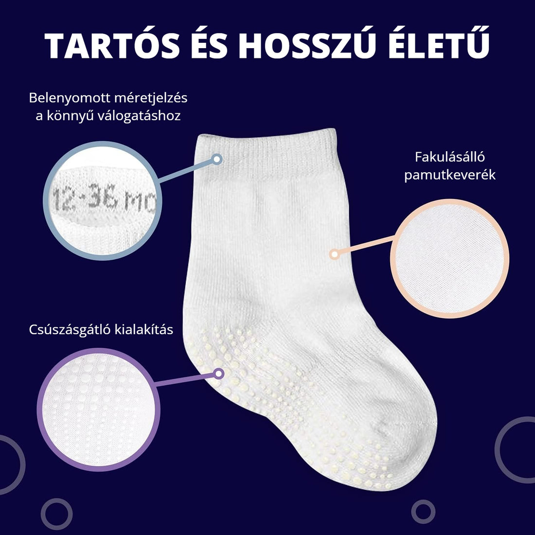 Csúszásmentes gyerek zokni – tartós, fakulásálló pamutkeverék