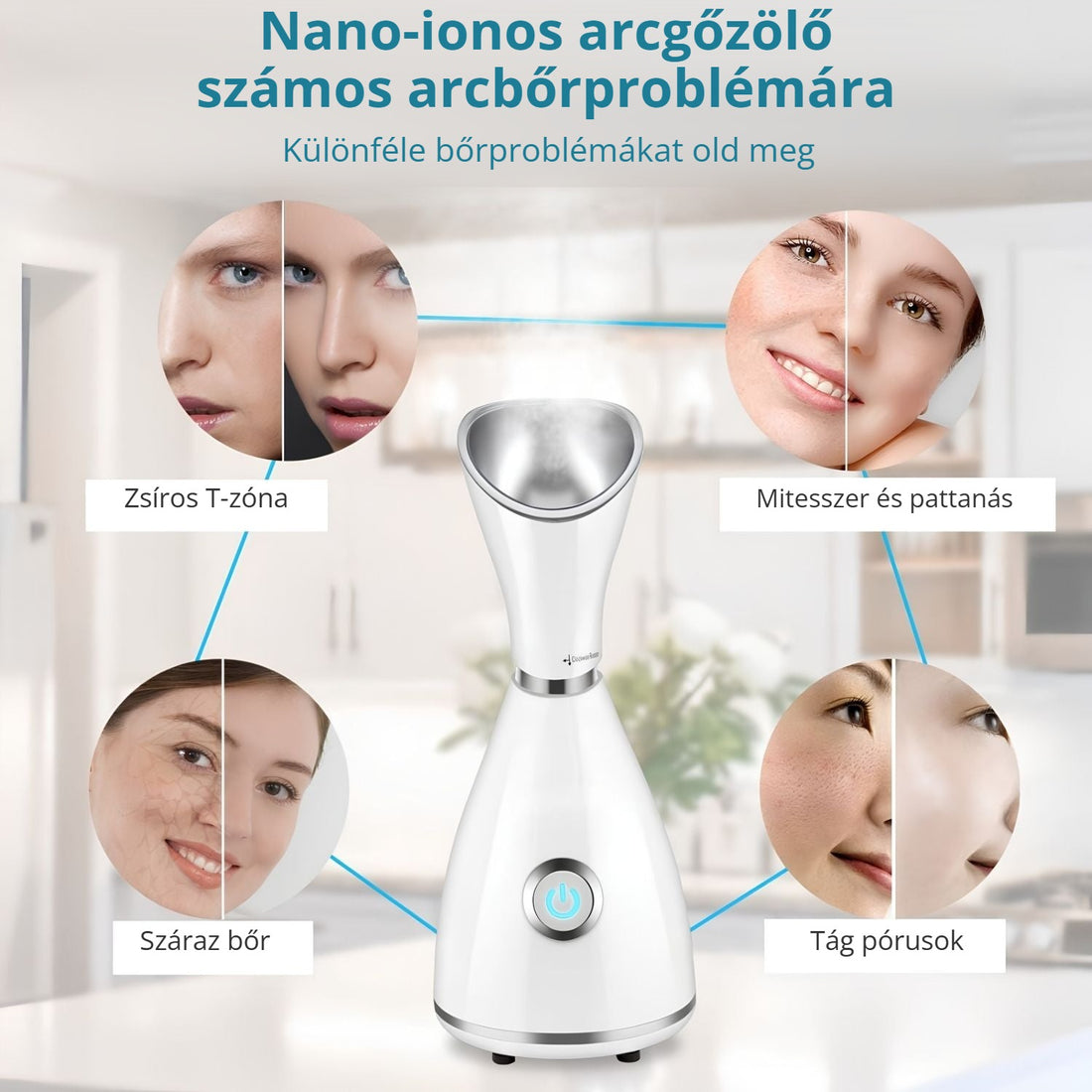 Diozo nano-ionos arcgőzölő zsíros, száraz bőrre, mitesszerekre és tág pórusokra