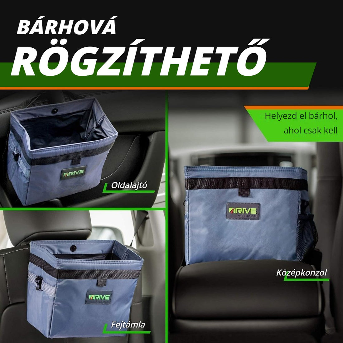 Drive Bin autós szemetes bárhová rögzíthető – oldalajtó, fejtámla, középkonzol