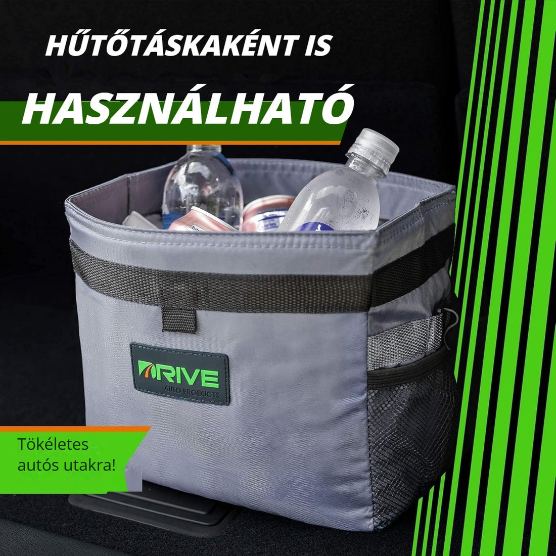 Drive Bin autós szemetes hűtőtáskaként is használható, tökéletes autós utakra