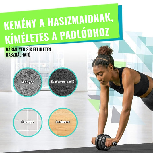 Dupla kerekes hasizom kerék – szőnyegen, edzőtermi padlón, csempén és parkettán is használható