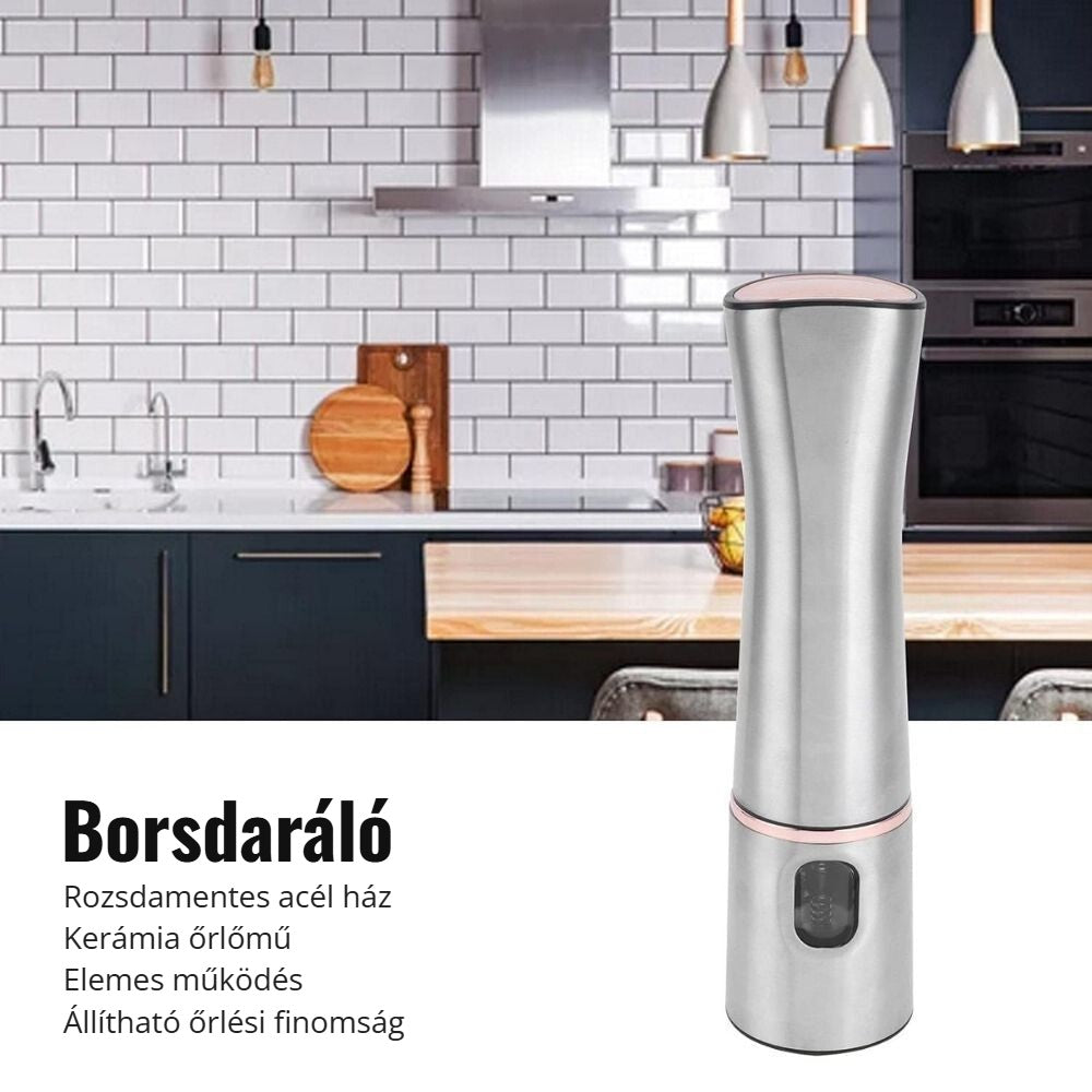Elektromos borsdaráló rozsdamentes acél házzal és kerámia őrlőművel