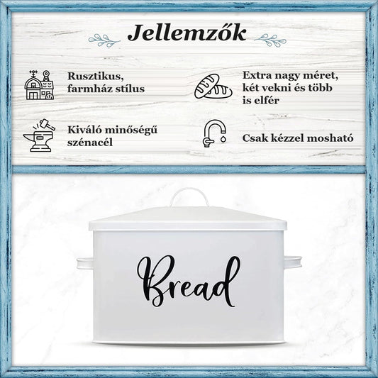 Fém kenyértartó doboz jellemzői – farmház stílus, szénacél, extra nagy méret