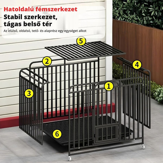 Fém kutyaketrec – hatoldalú fémszerkezet, tágas belső tér