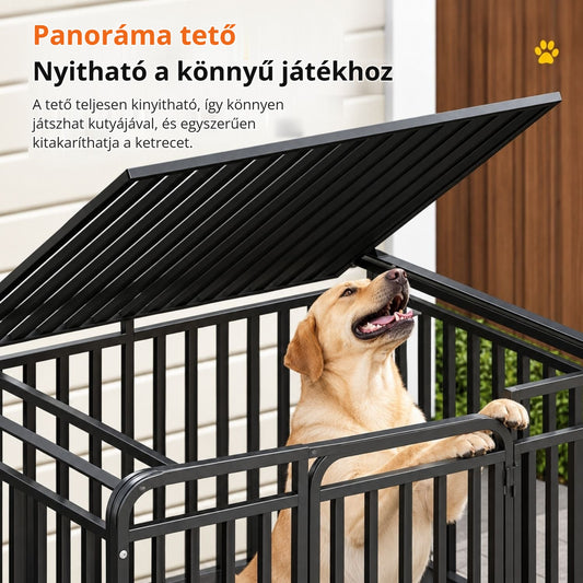 Fém kutyaketrec – teljesen nyitható panoráma tető