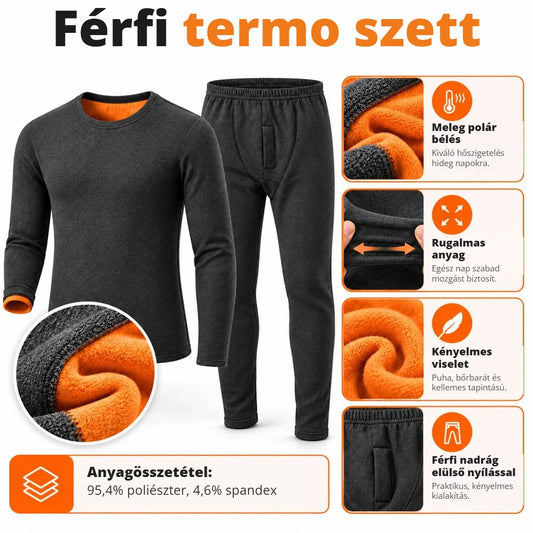 Férfi termo aláöltözet szett polárbéléssel és elülső nyílású jégeralsóval, rugalmas anyagból