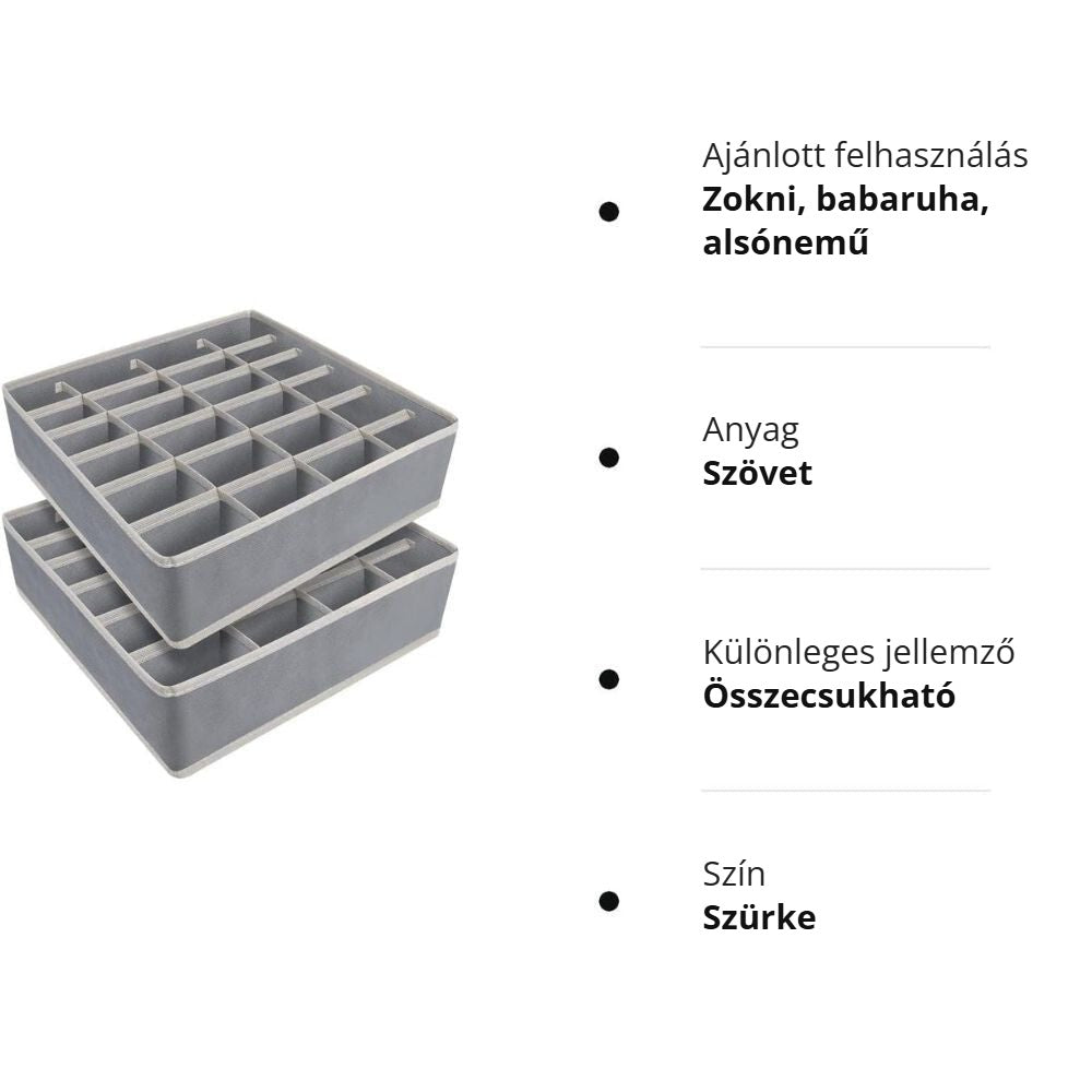 Yorgewd fiókrendező doboz – szürke, összecsukható, szövet zoknitartó