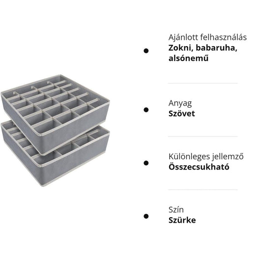Yorgewd fiókrendező doboz – szürke, összecsukható, szövet zoknitartó