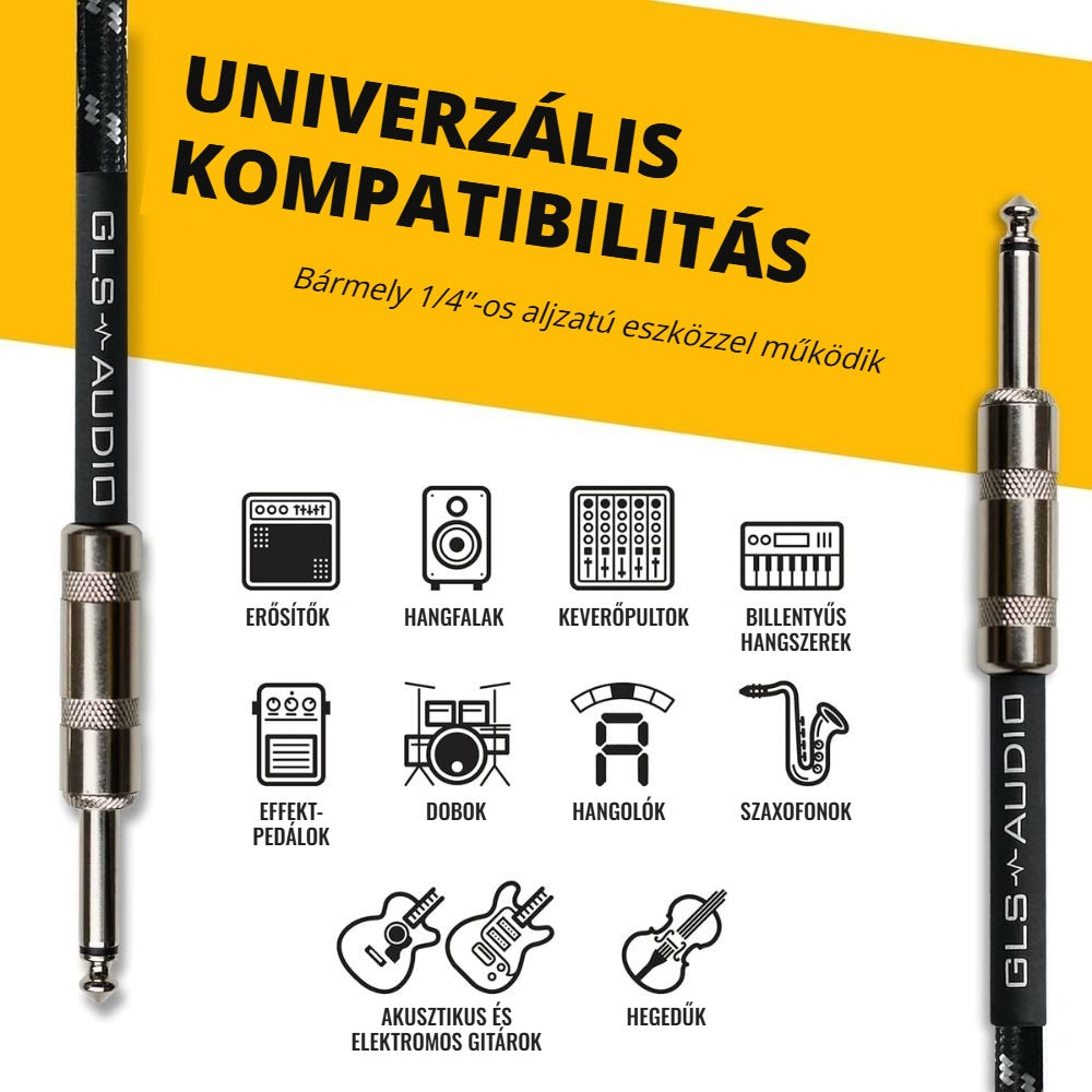 GLS Audio gitárkábel univerzális kompatibilitás – erősítők, hangfalak, hangszerek