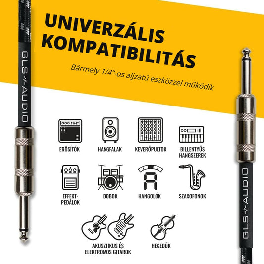 GLS Audio gitárkábel univerzális kompatibilitás – erősítők, hangfalak, hangszerek