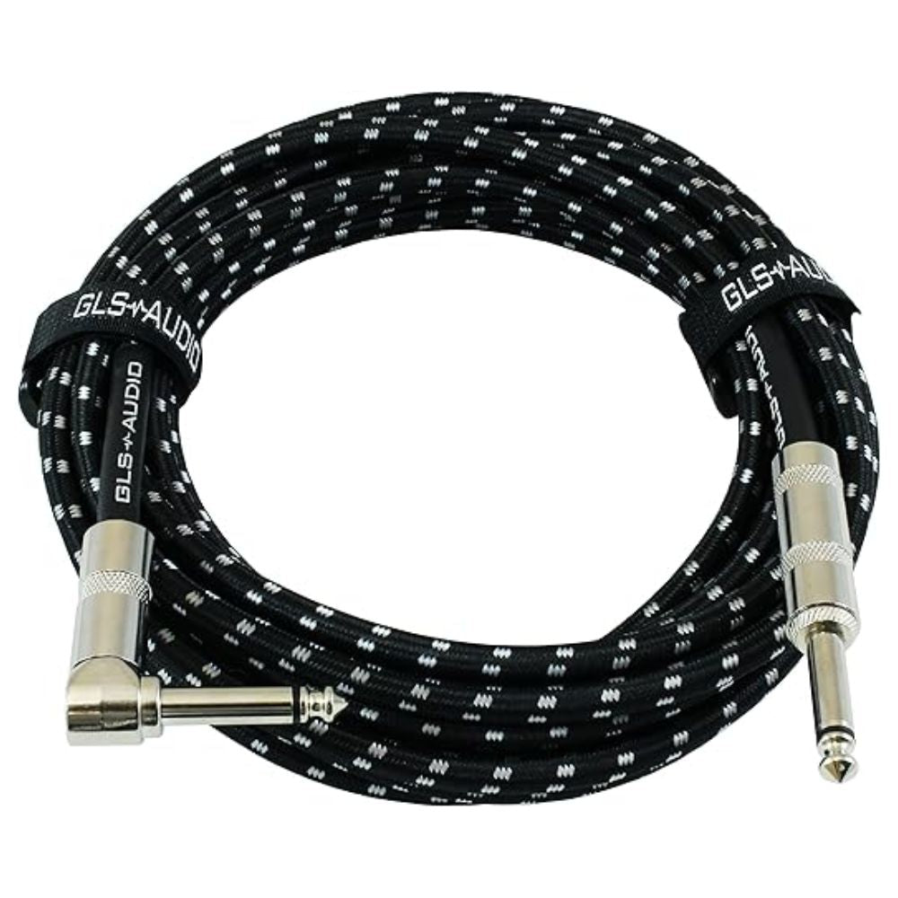 GLS Audio fekete-fehér gitárkábel egy egyenes és egy derékszögű 6,3 mm jack csatlakozóval