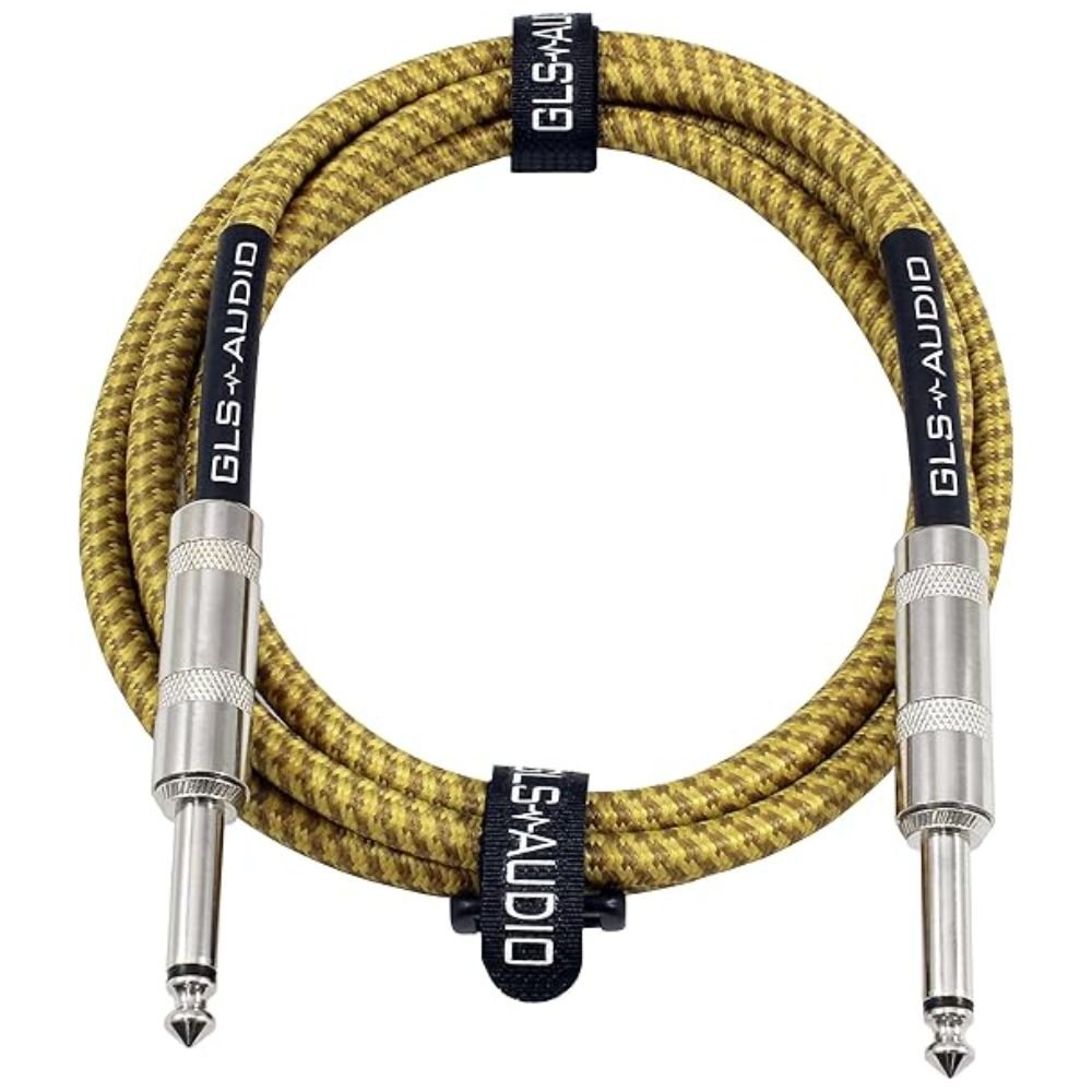 GLS Audio szövetes hangszerkábel tweed barna színben, feltekerve tépőzáras pánttal