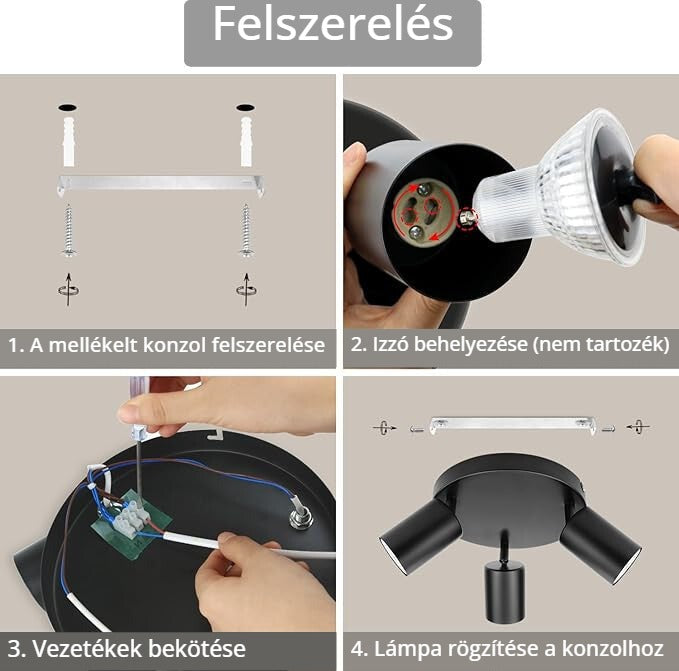 3 irányú GU10 mennyezeti spotlámpa felszerelése lépésről lépésre