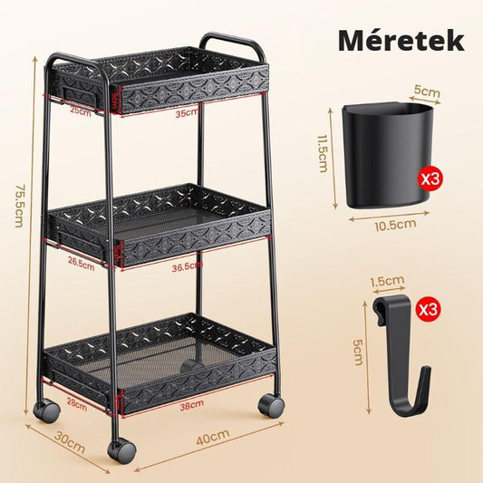 3 szintes gurulós tárolókocsi méretei