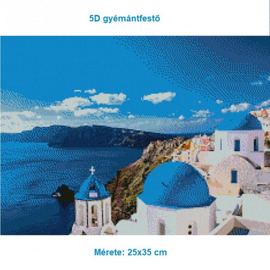 Gyémántfestő Készlet Kék Tengerparti És Görög Dóm Mintával 35x25cm