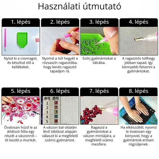 5D gyémántfestő készlet használati útmutató lépésenként