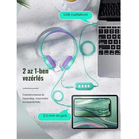 MPOW gyerek fejhallgató – 2 az 1-ben vezérlés, USB és 3,5 mm-es jack
