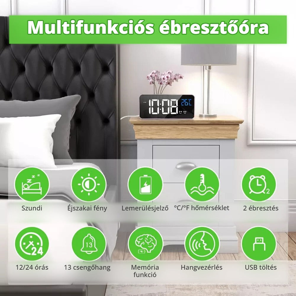 Hermic multifunkciós LED ébresztőóra funkciói