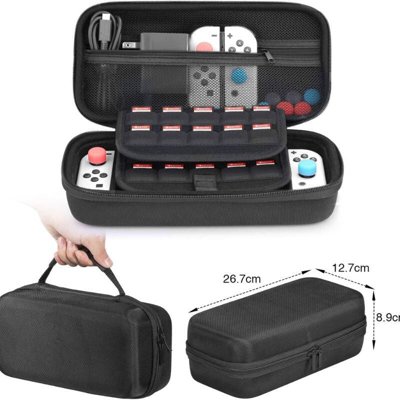 Fekete Switch tok belső rekeszei és méretei, 26,7 x 12,7 cm, fogantyúval