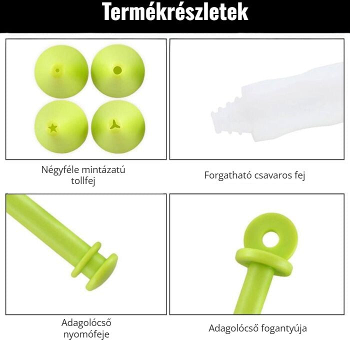Homut tortadíszítő toll részletei – négyféle tollfej