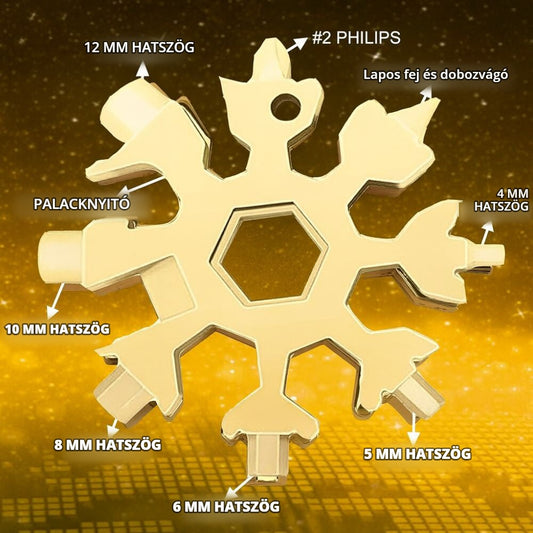 Hópehely multiszerszám – hatszögkulcsok, palacknyitó, lapos csavarhúzó