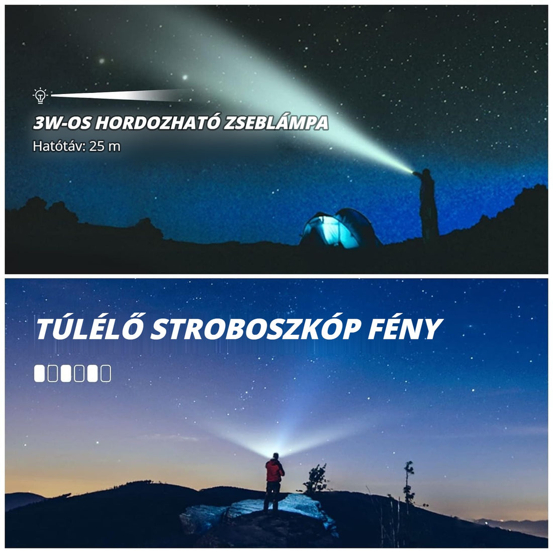 Hordozható vészhelyzeti rádió – 3W-os zseblámpa és stroboszkóp fény