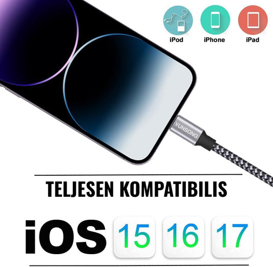 MFi iPhone töltőkábel – teljesen kompatibilis iOS 15, 16, 17