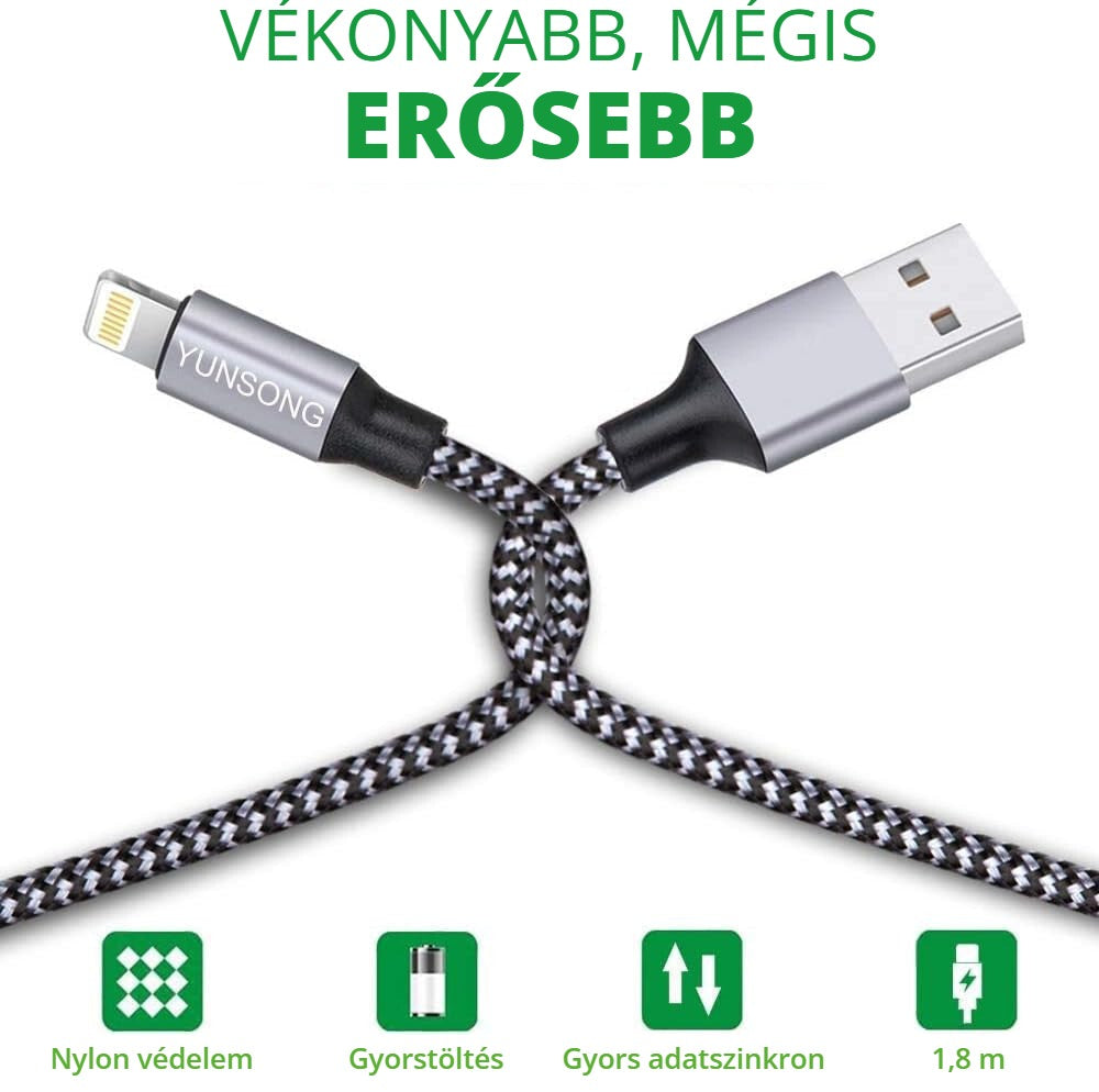 MFi iPhone töltőkábel – vékonyabb, mégis erősebb nylon fonott kábel
