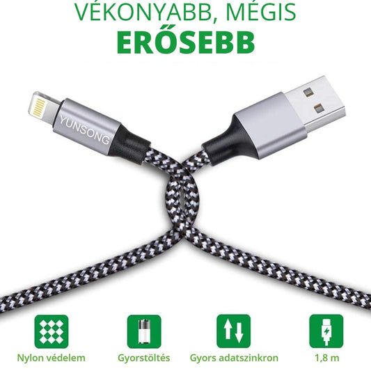 MFi iPhone töltőkábel – vékonyabb, mégis erősebb nylon fonott kábel